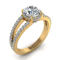 Bague de fiançailles diamant rond 1.50 carat or jaune Recco