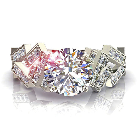 Bague de fiançailles diamant rond 2.12 carats or blanc Gina