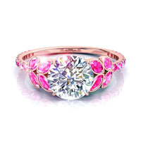 Anello di fidanzamento diamante tondo e zaffiri rosa marquise e zaffiri rosa tondi oro rosa 1.50 carati Angela