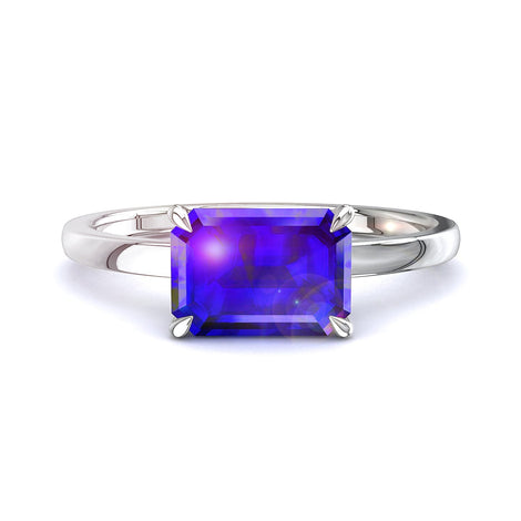 Bellissimo anello con zaffiro smeraldo da 1.10 carati in oro bianco