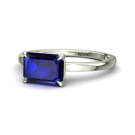 Bellissimo anello con zaffiro smeraldo da 1.10 carati in oro bianco