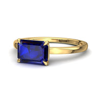 Bella anello di fidanzamento con zaffiro smeraldo da 1.30 carati in oro giallo