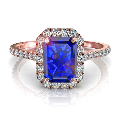 Anello con smeraldo zaffiro e diamante tondo 0.80 carati Camogli A/SI/oro rosa 18 carati