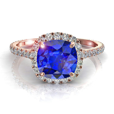 单石垫形蓝宝石和圆形钻石 0.80 克拉 Camogli A / SI / 18 克拉玫瑰金