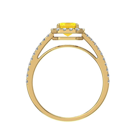 Solitario Smeraldo zaffiro giallo e diamanti tondi Genova oro giallo 1.10 carati