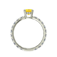 Solitario smeraldo zaffiro giallo e diamanti tondi Valentina in oro bianco 1.50 carati