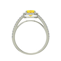 Bague de fiançailles saphir jaune Émeraude et diamants ronds 1.60 carat or blanc Genova