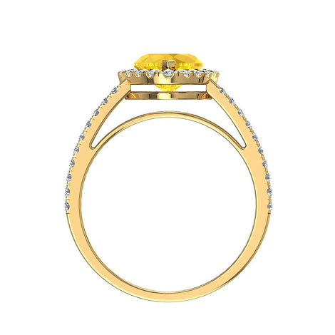 Anello con zaffiro giallo a forma di cuore e diamanti tondi Genova in oro giallo 1.10 carati