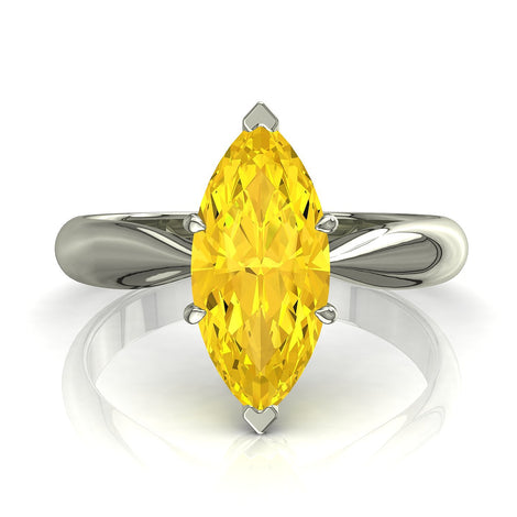 Anello di fidanzamento marquise zaffiro giallo Elodie in oro bianco 1.20 carati