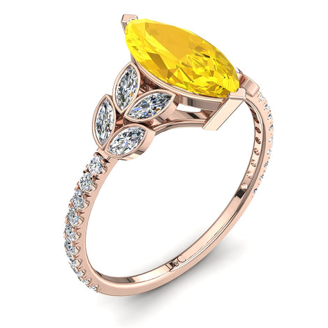 Anello di fidanzamento Angela in oro rosa 1.10 carati zaffiro giallo marquise e diamanti marquise