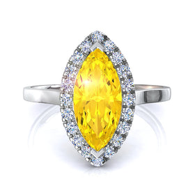 Solitaire saphir jaune marquise et diamants ronds 0.70 carat Capri