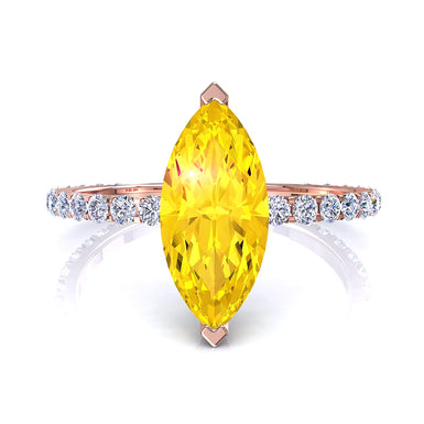 Solitaire saphir jaune marquise et diamants ronds 1.00 carat Valentine A / SI / Or Rose 18 carats