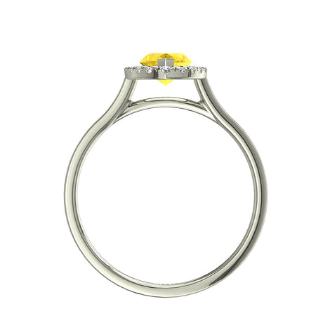 Anello di fidanzamento marquise zaffiro giallo e diamanti tondi Capri in oro bianco carati 1.40