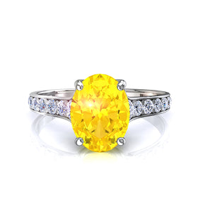 Bague saphir jaune ovale et diamants ronds 0.80 carat Cindirella