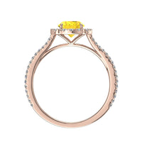 Solitaire saphir jaune ovale et diamants ronds 0.90 carat or rose Alida