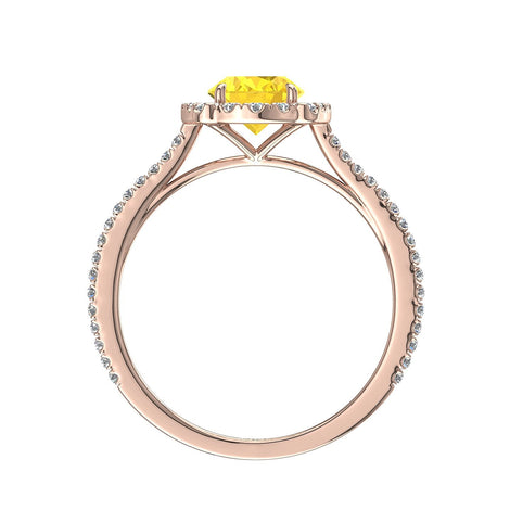 Solitario zaffiro giallo ovale e diamanti tondi Alida in oro rosa 0.90 carati