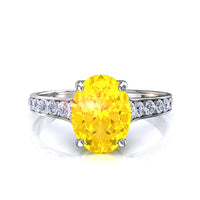 Solitaire saphir jaune ovale et diamants ronds 1.00 carat or blanc Cindirella