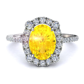 Solitaire saphir jaune ovale et diamants ronds 1.10 carat Alida