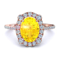 Anello di fidanzamento ovale zaffiro giallo e diamanti tondi Alida oro rosa 1.30 carati