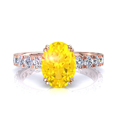 Anello di fidanzamento Valentina con zaffiro giallo ovale da 1.50 carati e diamante rotondo A/SI/oro rosa 18 carati