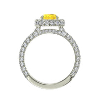 Anello Viviane ovale zaffiro giallo e diamanti tondi oro bianco 2.00 carati