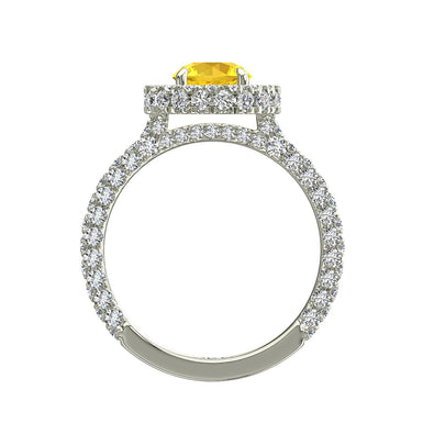 Anello di fidanzamento Viviane con zaffiro giallo rotondo da 1.50 carati e diamante rotondo