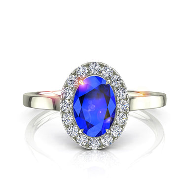 Anello di fidanzamento Capri con zaffiro ovale e diamante tondo da 0.60 carati A/SI/oro bianco 18 carati