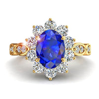 Bague de fiançailles saphir ovale et diamants ronds 1.70 carat or jaune Elisabeth