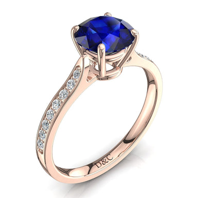 Ganna 0.50 克拉圆形蓝宝石和圆形钻石戒指