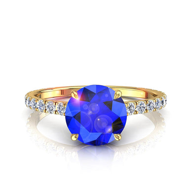 Solitaire round sapphire and round diamonds 0.60 carat Jenny A / SI / 18k Yellow Gold