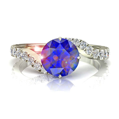 圆形蓝宝石戒指和圆形钻石 0.80 克拉 Adriana A / SI / 18k 白金