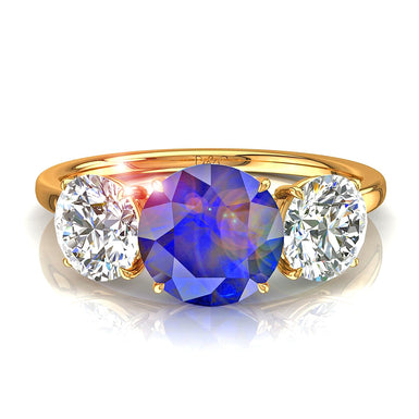 Alizia Anello di fidanzamento con zaffiro rotondo da 0.80 carati e diamante rotondo A/SI/oro giallo 18 carati