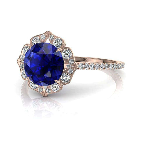 Anello di fidanzamento zaffiro tondo e diamanti tondi 2.60 carati oro rosa Arina