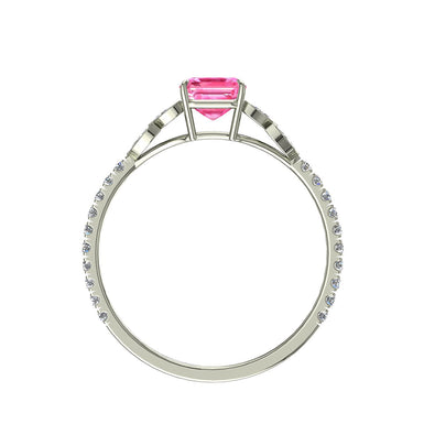 Anello solitario Angela con zaffiro rosa da 1.00 carati, smeraldo e diamante marquise e diamante rotondo