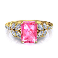 Solitario zaffiro rosa Smeraldo e diamanti marquise Angela oro giallo 1.00 carati