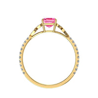 Anello di fidanzamento Angela in oro giallo 2.10 carati zaffiro rosa smeraldo e diamanti marquise