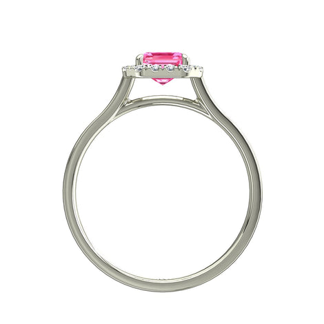 Solitario Smeraldo zaffiro rosa e diamanti tondi Capri in oro bianco 0.60 carati