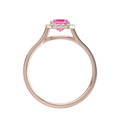 Anello zaffiro rosa Smeraldo e diamanti tondi 0.60 carati Capri