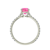 Solitario Smeraldo zaffiro rosa e diamanti tondi Cindirella in oro bianco 0.70 carati