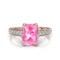 Anello di fidanzamento smeraldo zaffiro rosa e diamanti tondi Cindirella in oro rosa 0.90 carati
