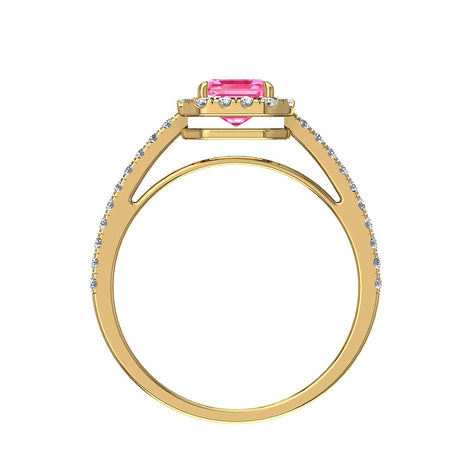 Anello con zaffiro rosa smeraldo e diamanti tondi Genova oro giallo 1.10 carati