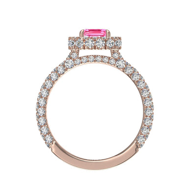Solitario zaffiro rosa smeraldo e diamanti tondi 1.50 carati Viviane