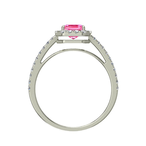 Solitario Smeraldo zaffiro rosa e diamanti tondi Genova oro bianco 1.60 carati