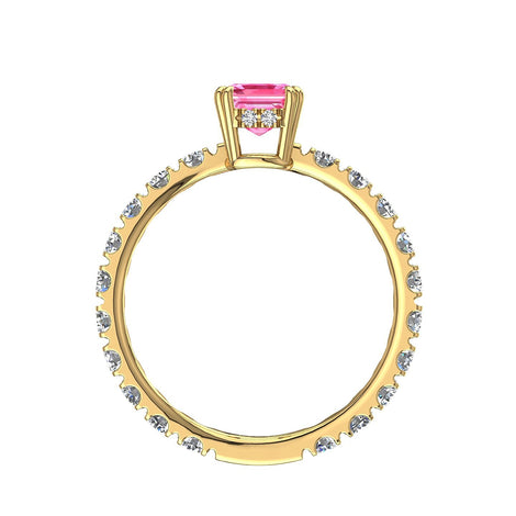 Anello con zaffiro rosa smeraldo e diamanti tondi Valentina in oro giallo 2.50 carati