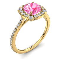 Solitario a cuscino zaffiro rosa e diamanti tondi Alida in oro giallo 0.90 carati