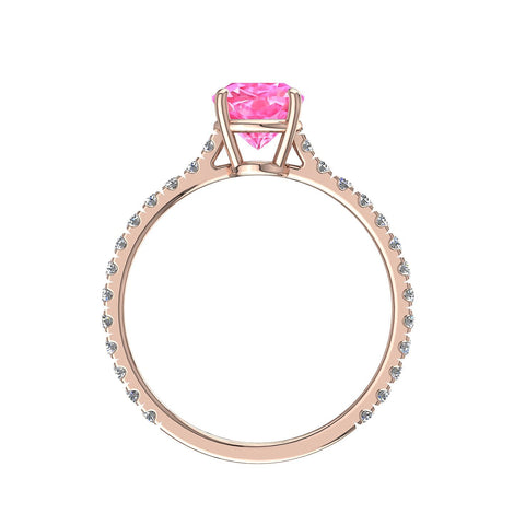 Solitario cushion zaffiro rosa e diamanti tondi Jenny in oro rosa 1.50 carati