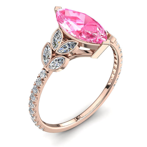Anello marquise zaffiro rosa e diamanti marquise oro rosa 1.30 carati Angela