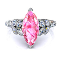 Anello di fidanzamento Angela in platino da 1.80 carati con zaffiro rosa marquise e diamante marquise