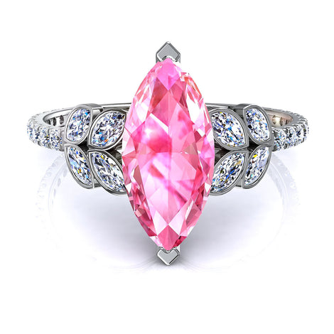 Anello di fidanzamento Angela in oro bianco 2.60 carati zaffiro rosa marquise e diamanti marquise