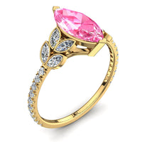 Anello di fidanzamento Angela in oro giallo 2.60 carati zaffiro rosa marquise e diamanti marquise